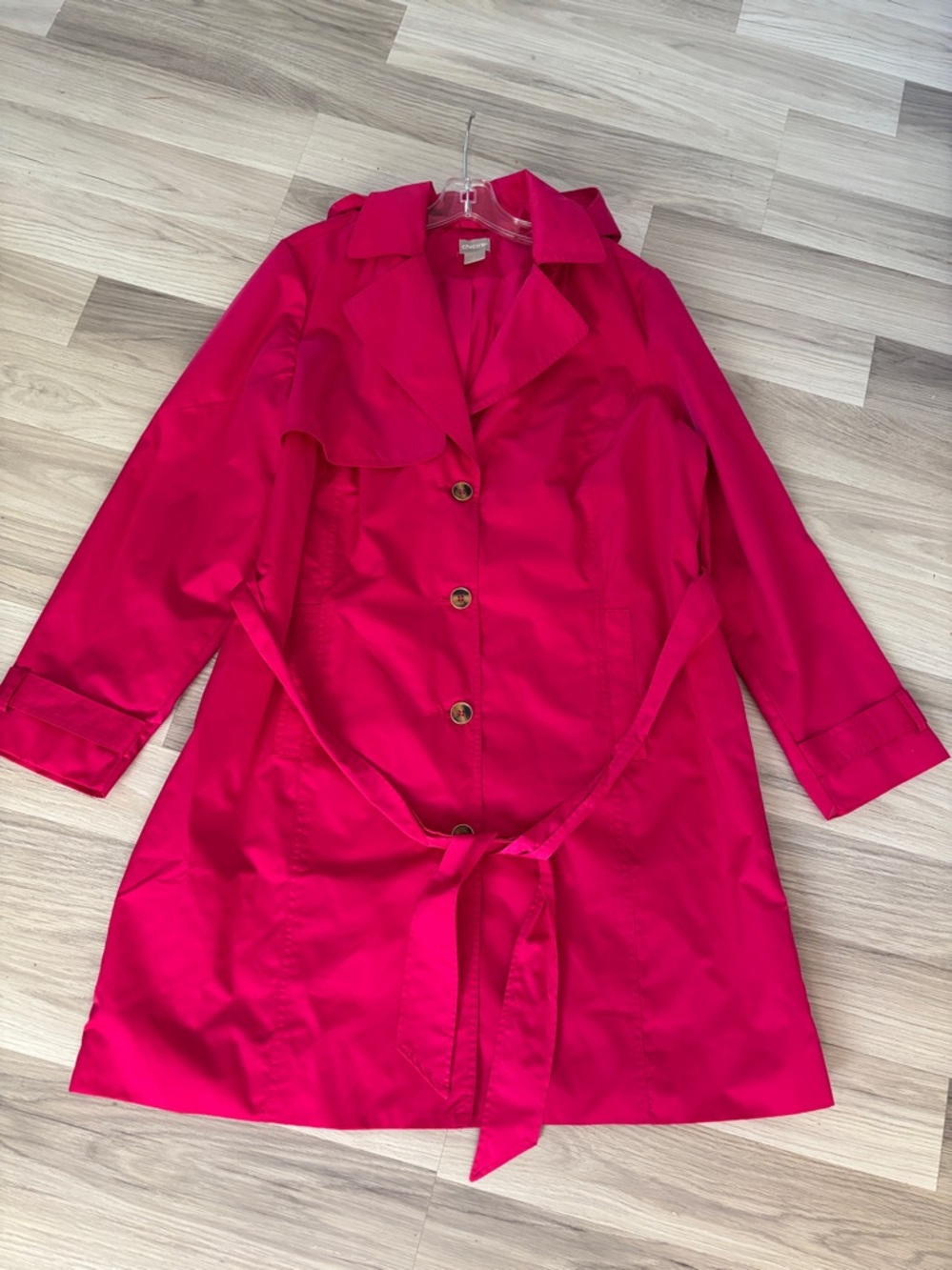 Chico's Hot Pink Belted Trench Coat Size 12/14 NWOT - Picture 11 of 13
